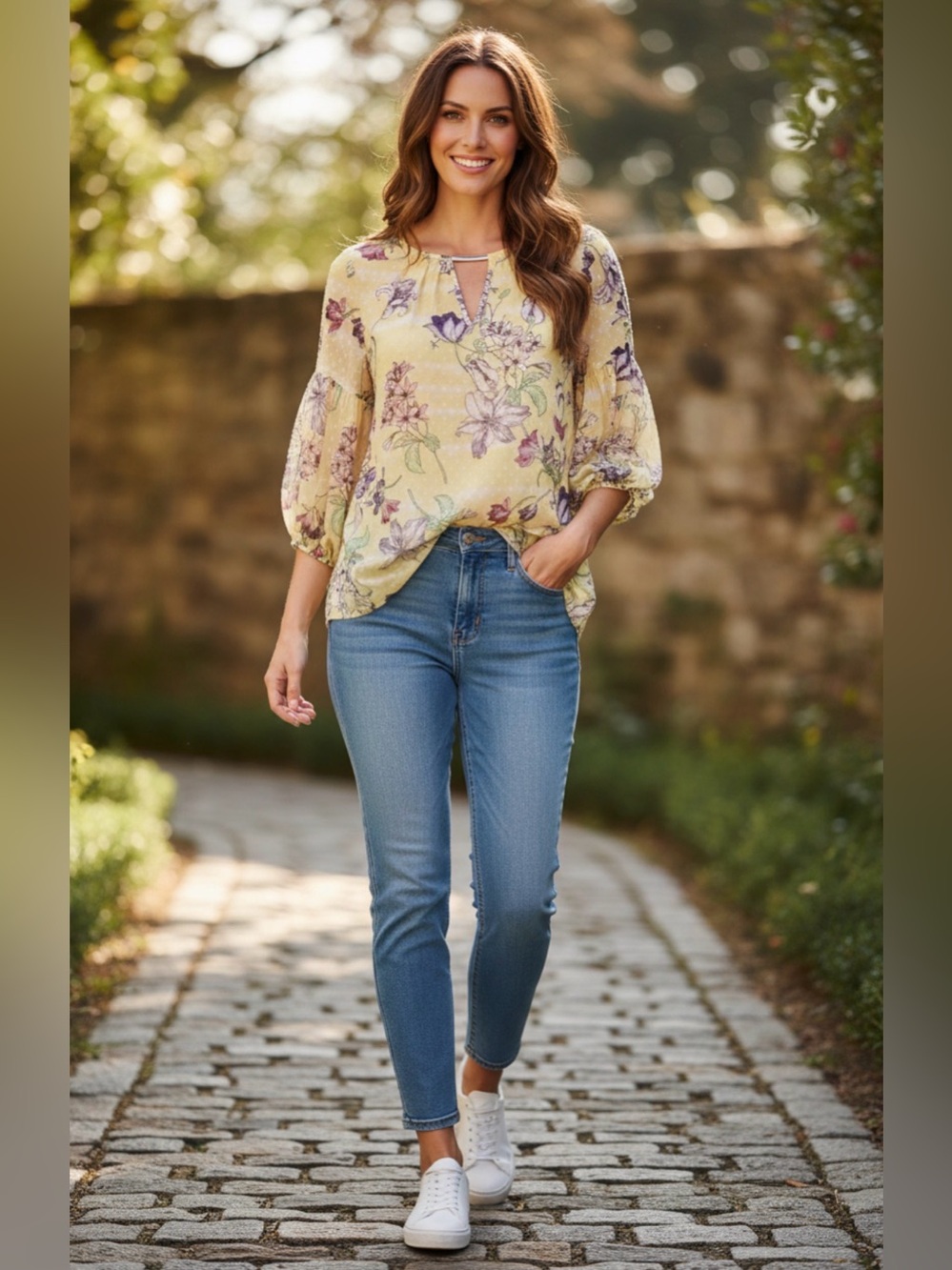 Women’s Small Swiss Dot SHEER Yellow Floral‎ Blouse Tropical Dainty Feminine